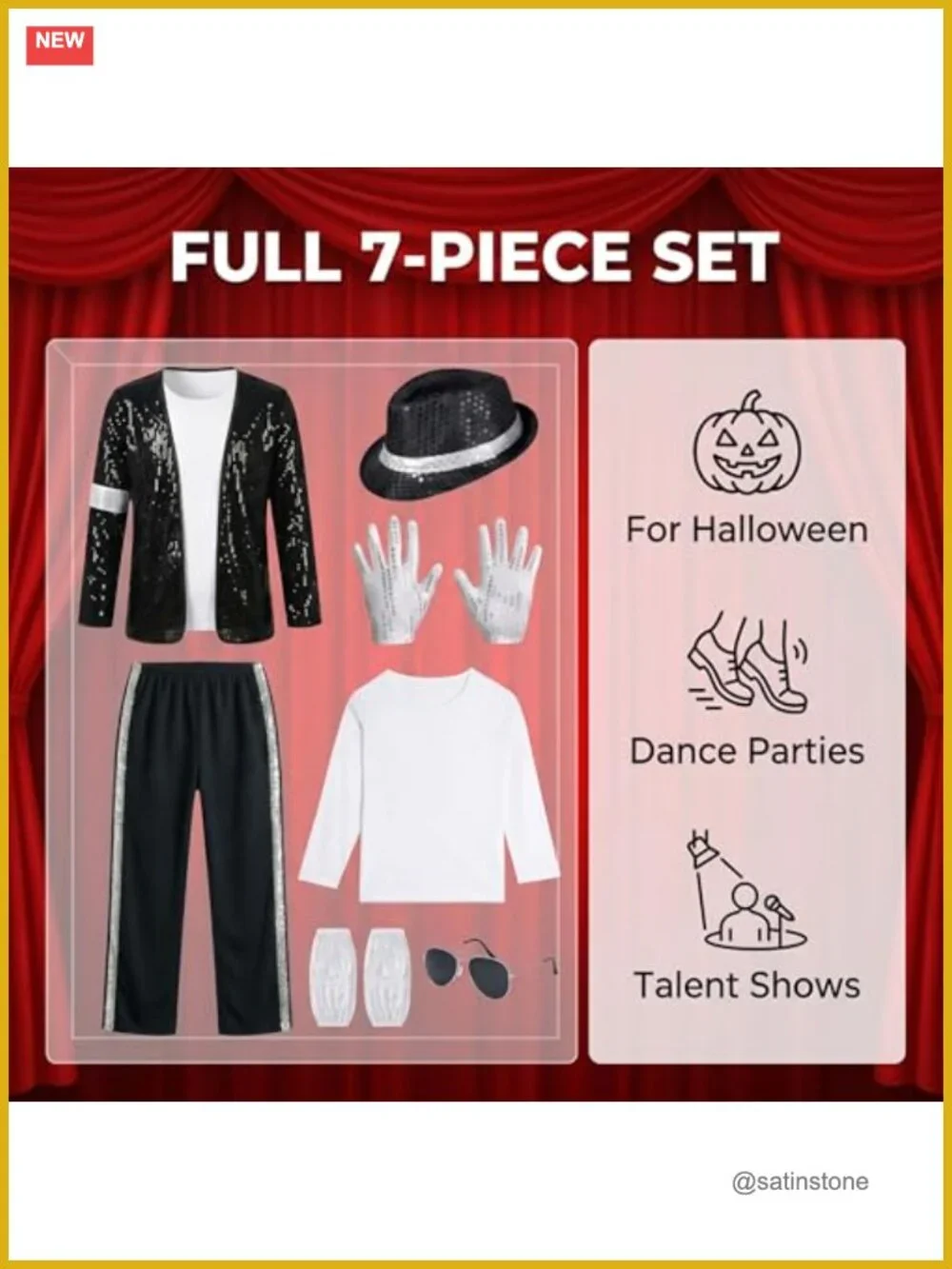Kids 80s 90s Pop Star Costume 7-Piece Halloween Dance Outfit Set